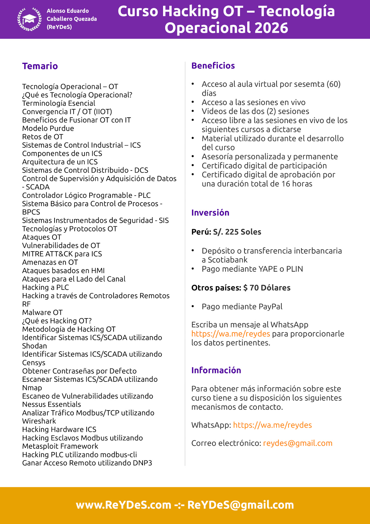 Curso de Hacking OT - Tecnología Operacional Curso de Hacking OT - Tecnología Operacional
